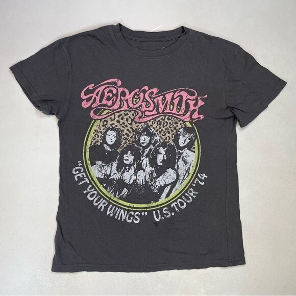 Aerosmith Get Your Wings 74 Graphic T-shirt Women XS Gray Short Sleeve Music - Picture 1 of 6
